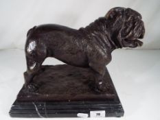 A hot cast Bronze statue depicting a bulldog on a marble plinth overall height 24cm x 30cm Est £80