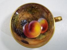 Royal Worcester - a miniature cup decorated in the Fallen Fruits pattern by Royal Worcester signed