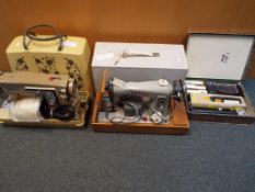 Two vintage Jones sewing machines in cases, a quantity of multi-function lamps,