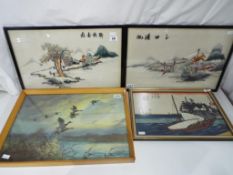A pair of 1930's Japanese silk pictures,