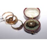 Three hallmarked 19th Century gold rings and two unmarked antique rings (5) gross 8.