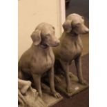 Pair composite stone pointer dog garden ornaments