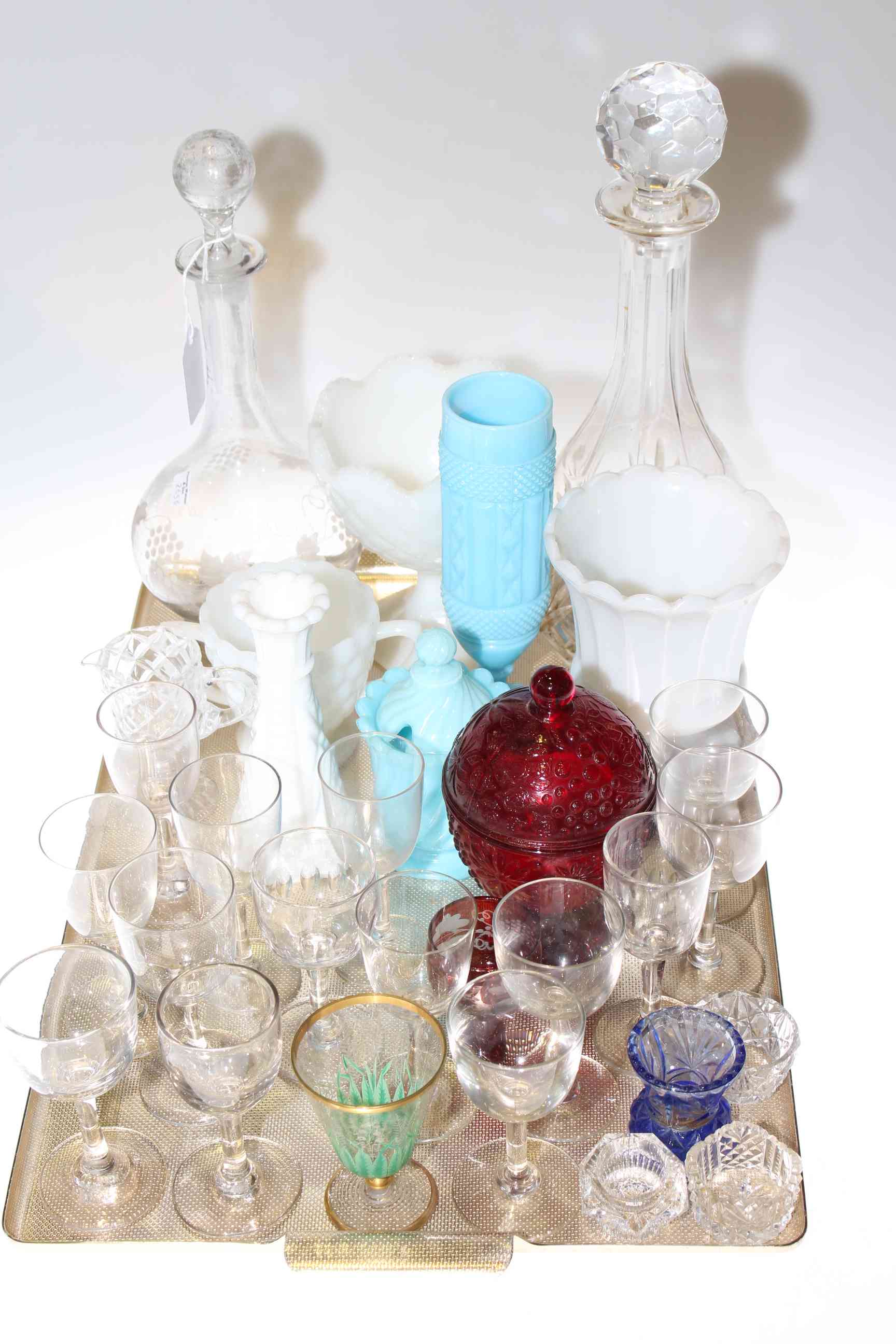 Two glass decanters,