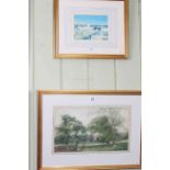 Arthur Willett, Royal Deer, Windsor, watercolour, framed and James Porteous Wood, Sea and Sail,