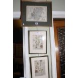 Coloured engraving Map of Hampshire and pair framed map prints (3)