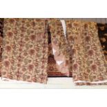 Pair tapestry lined curtains, pelmet and tie backs,