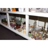 Assorted china, glass vase and glassware, pair of brass candlesticks and brassware,