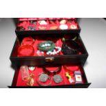 Jewellery box containing brooches, necklaces, bangles,