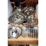 Collection of silver plated wares including trays, bottle coaster, toast racks,