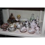 Capodimonte figure, Tuscan, Noritake and other teaware, cruets, Winton Hazel dish,