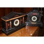 Two late 19th Century slate and marble mantel clocks,