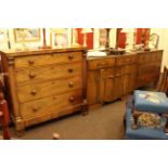 Two Victorian chests of drawers and oak sideboard (3)