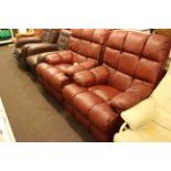 Pair red leather manual reclining easy chairs