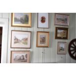 Collection of nine framed watercolours including E.W.