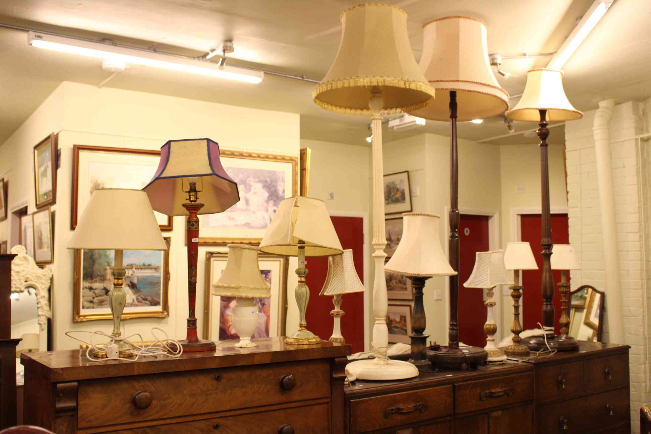 Collection of twelve various standard and table lamps