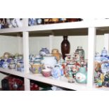 Collection of Oriental china including vases, ginger jars, figurines, jardiniere, teapots,