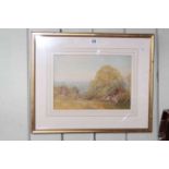 Gilt framed watercolour, Figures by a Camp Fire, monogrammed lower right,