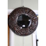 Circular Arts & Crafts copper framed wall mirror