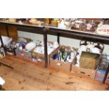 Seven boxes of glass and china, plaster busts, brass magazine rack,
