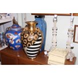 Pair of table lamps, two large vases, Oriental vase and cover,