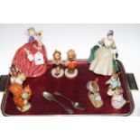 Two Royal Doulton figurines, five Beswick Beatrix Potter figures, two Hummel figures,