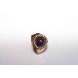 Cabochon cut amethyst and seed pearl ring