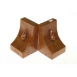 Robert Mouseman Thompson pair of oak bookends, dated 1982,