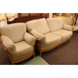 Ercol Golden Dawn settee and chair in beige fabric