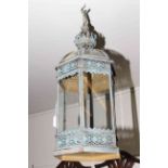 Hexagonal copper and glazed hall lantern