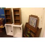 Oak wall cabinet and pair of matching DVD cabinets,