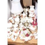 Collection of Royal Albert 'Old Country Roses' teaware, table lamp,