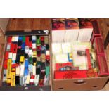 Two boxes of Matchbox and other model vehicles (boxed and loose)