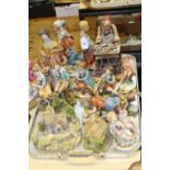 Collection of Capodimonte figures and two Lilliput Lane cottages