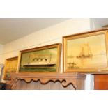 Two seascapes and a relief shipping panel,