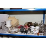 Table lamp, silver plated ware, glass and china, ornaments,