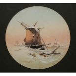 DUTCH SCHOOL, WINTER LANDSCAPE, signed, watercolour and white, circular, framed. 21.