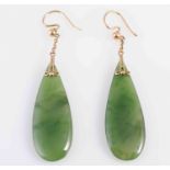 A PAIR OF NEPHRITE EARRINGS,