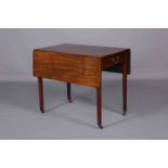 A GEORGE III MAHOGANY PEMBROKE TABLE, fitted with a frieze drawer,