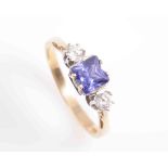 A TANZANITE AND DIAMOND RING,