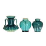 LINTHORPE POTTERY THREE TURQUOISE GLAZED VASES, NOS.