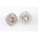 A PAIR OF AQUAMARINE AND DIAMOND EARRINGS,