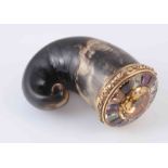 A FINE SCOTTISH HORN AND GEM SET SNUFF MULL, EARLY 19TH CENTURY,