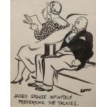 SIR DAVID LOW (1891-1963), "JADED SPOUSE INFINITELY PREFERRING THE TALKIES", signed, sketch, framed.