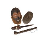 ETHNOGRAPHICA: A GROUP OF FOUR OBJECTS, including mask. (4) Mask 31cm by 19.