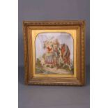 A LARGE 19TH CENTURY WOOLWORK PANEL, depicting a pastoral scene with a cavalier and maiden,