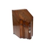 A GEORGE III MAHOGANY KNIFE BOX, with moulded front and retaining the interior,