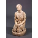 A 19TH CENTURY MARBLE FIGURE OF A KNEELING GIRL, unsigned.