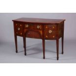 A SMALL GEORGE III INLAID MAHOGANY BOW-FRONT SIDEBOARD,