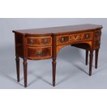 A REGENCY MAHOGANY, SATINWOOD AND INLAID SIDEBOARD,