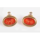 A PAIR OF CARNELIAN AND DIAMOND EARRINGS BY ELIZABETH GAGE,